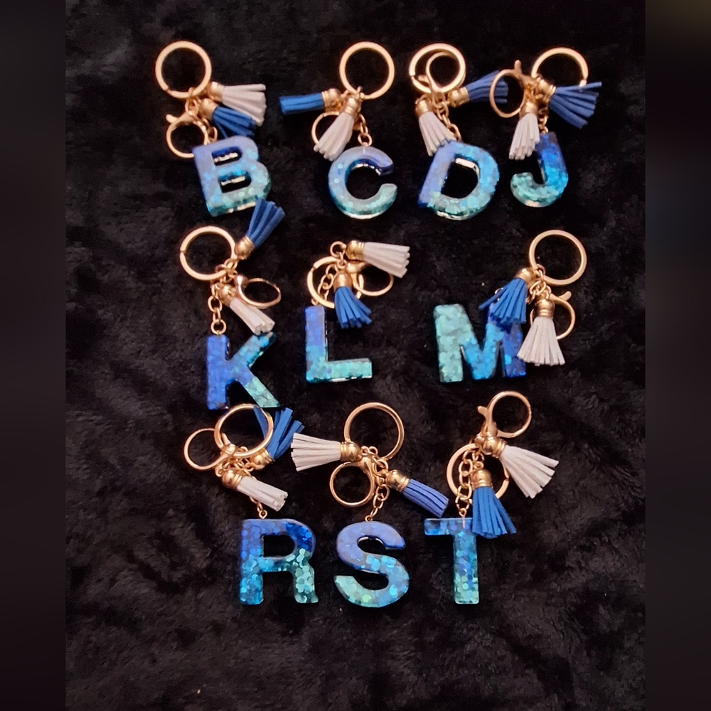 Choose 1 Sequins Alpha Keychain Blue/Silver 🦋 Tassels/Gold Chips ✨️PRICE FIRM✨️ - Picture 7 of 7